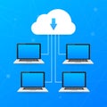 Cloud computing concept. Various devices like Smartphone, Laptop are connected to Cloud. Vector illustration Royalty Free Stock Photo